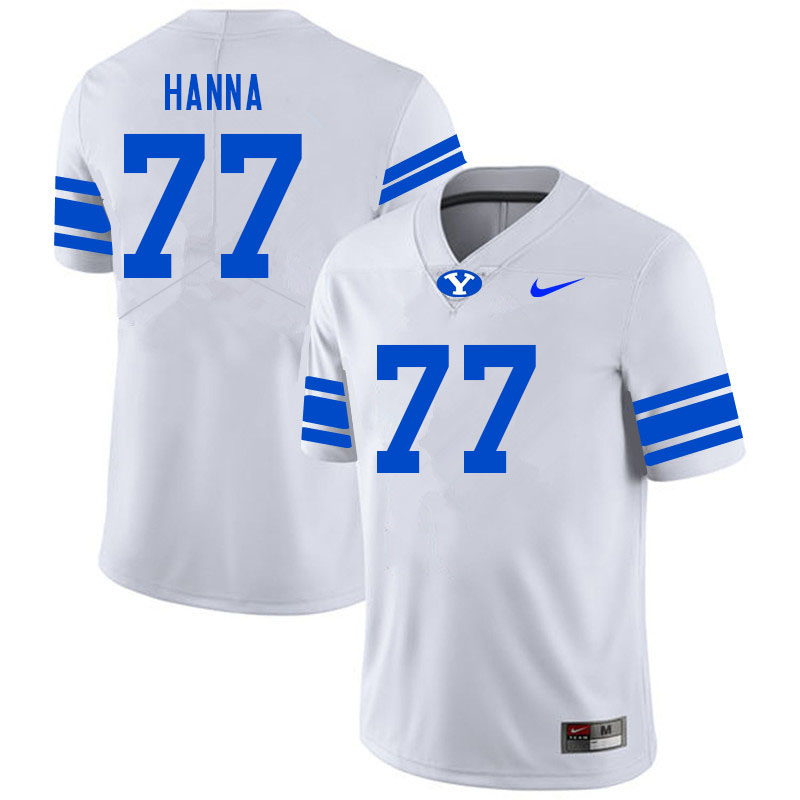 Men #77 Donovan Hanna BYU Cougars College Football Jerseys Sale-White - Click Image to Close